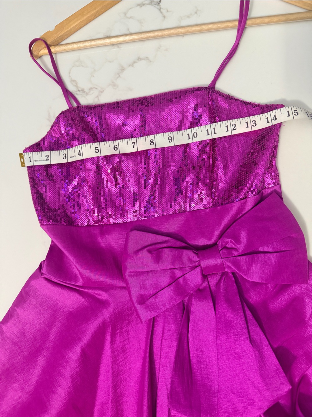 Grace in LA Fuchsia Sequin Bodice Bubble Dress with Bow - Picture 7 of 12
